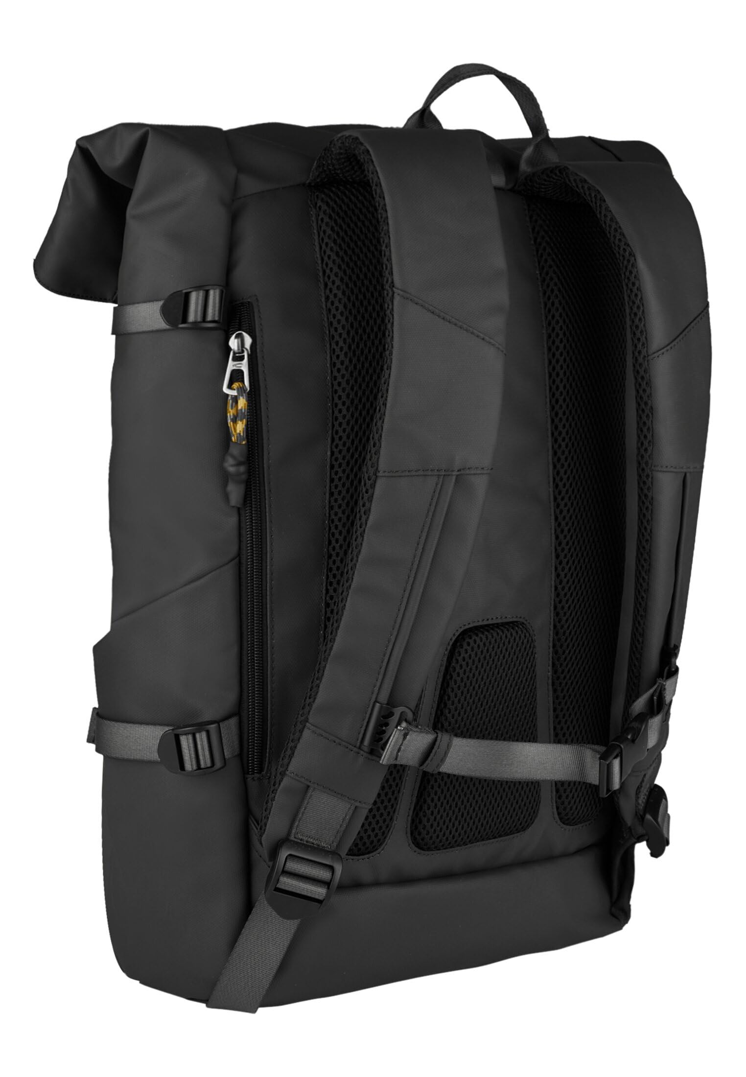 camel active Herren Explore Rolltop Rucksack aus recyceltem Nylon Schwarz, Menswear-L