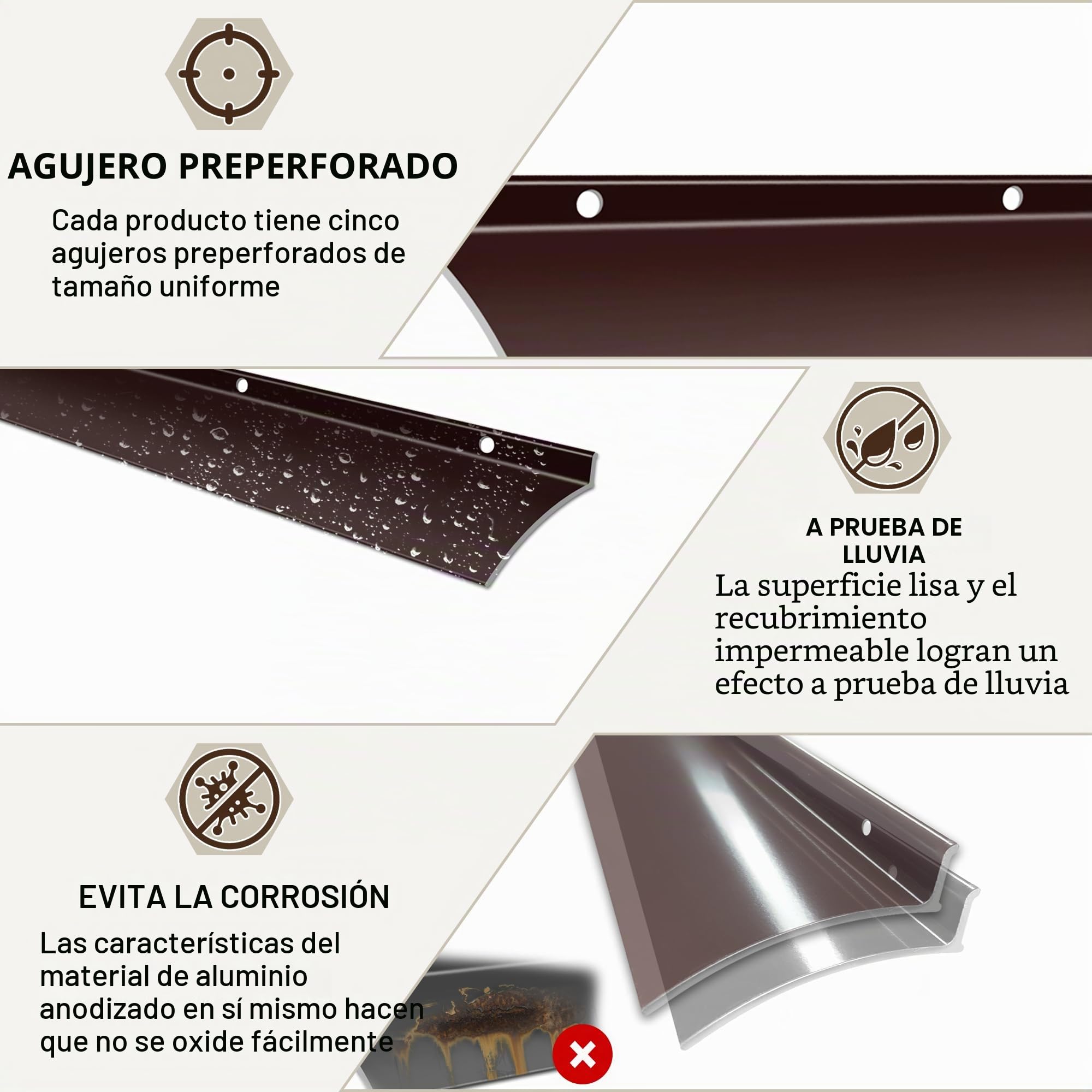 Deflector de lluvia de aluminio anodizado marrón para puerta y ventana, fácil de instalar, desviador de lluvia sobre puerta, 2 piezas de 40 pulgadas
