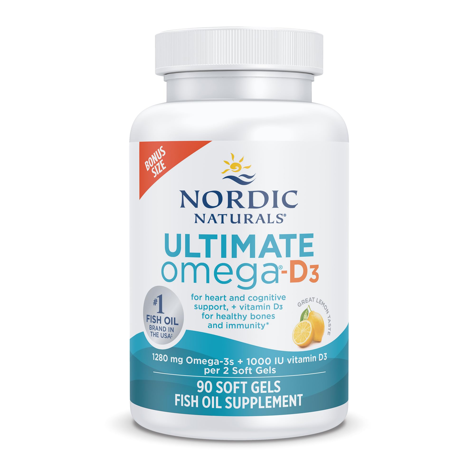 Nordic Naturals Ultimate Omega-D3,1280mg + 1000IU D3, Lemon - 90 Count