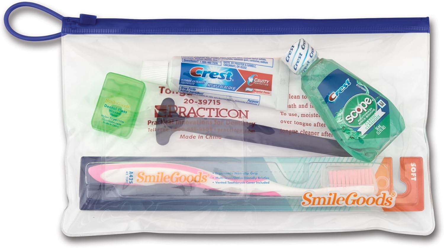 Practicon Adult Dental Care Kit, Travel Size Bundle w/Toothbrush with