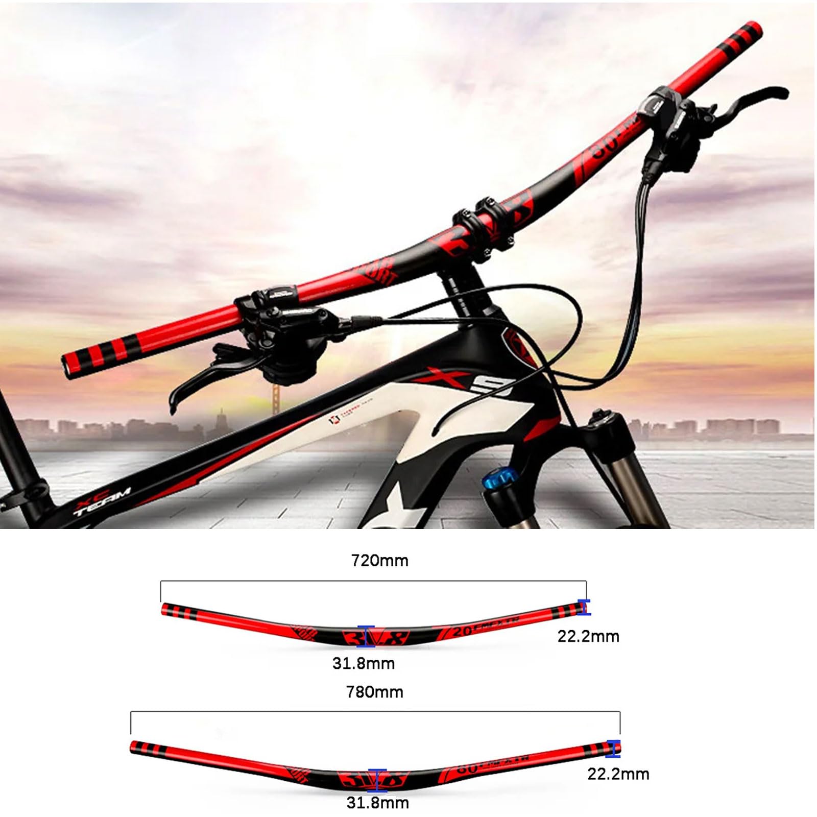 YLME Manubrio per Mountain Bike, Manubrio MTB in Lega di Alluminio da 31,8 Mm, Manubrio per Bicicletta A Forma di Rondine per Ciclismo su Strada di Montagna BMX