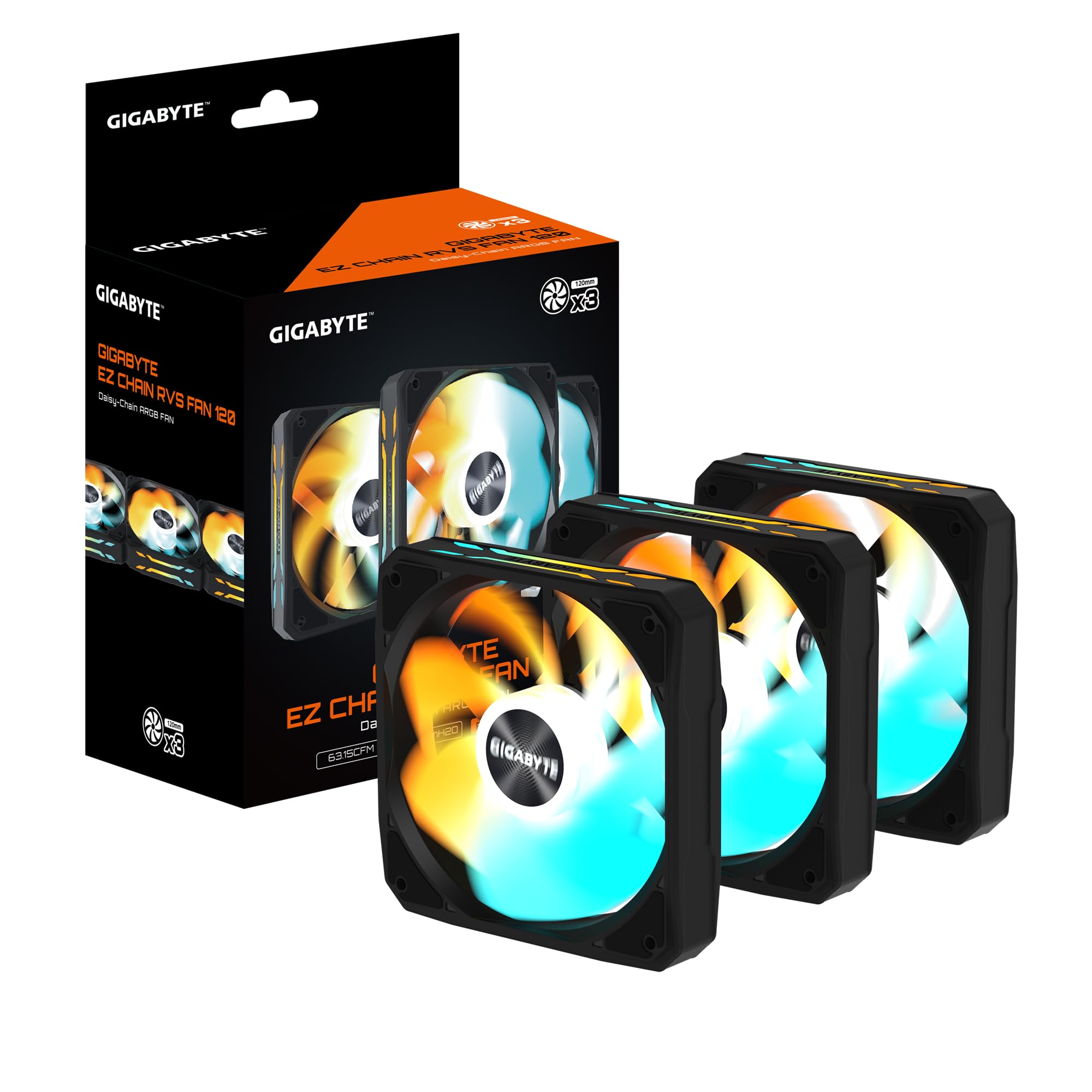 GIGABYTE GBT EZRVSFAN1203 - Ventola di raffreddamento da 120 mm, flusso d'aria elevato e funzionamento silenzioso, cuscinetto a manicotto resistente, dimensioni universali da 120 mm, telaio nero