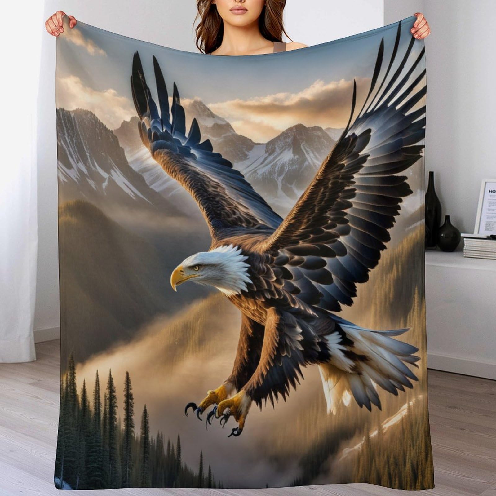 Couverture Aigle flannel douce chaude imprimée 180x200cm pour lit canapé voyage
