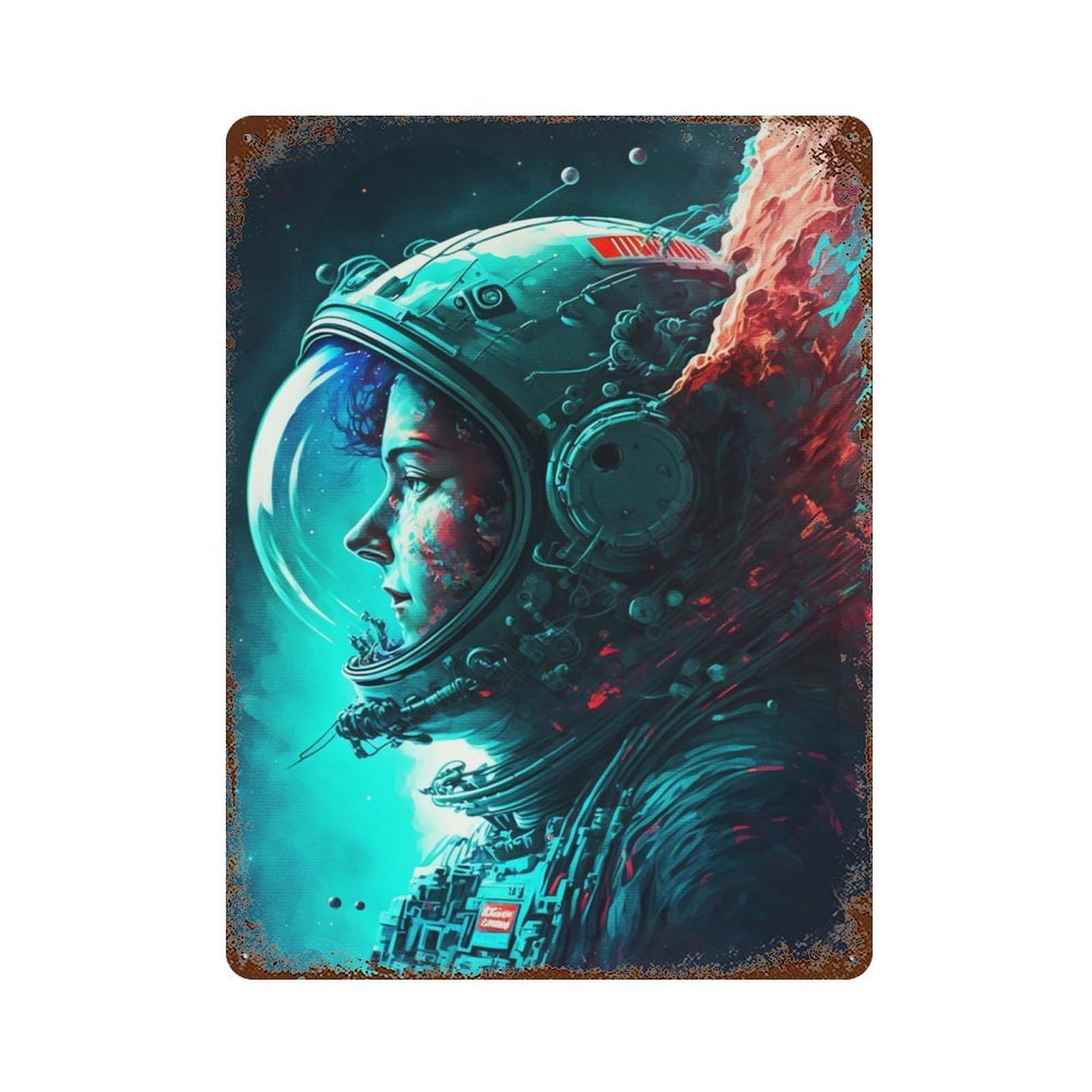 Retro Metal Sign Astronaut Life In Space 15.7"x11.8", Retro Wall Decor for Living Room, Hallway And Home Decor