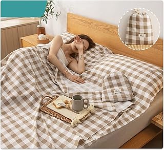 Saco de Dormir Ligero Sábanas de Viajar Algodón Rayas a Cuadros Patrón Sleeping Bag Liner for Viajes Hotel Albergues for 1/2/3 Personas