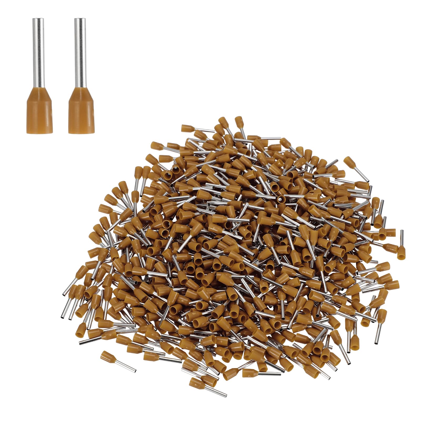 sourcing map 1000Pcs AWG18 Wire Ferrules Crimp Terminal, VE 10-10 Copper Insulated Ferrule Crimping Connectors Kit for Stranded Wire, Electric Power Industrial Control System(Brown)