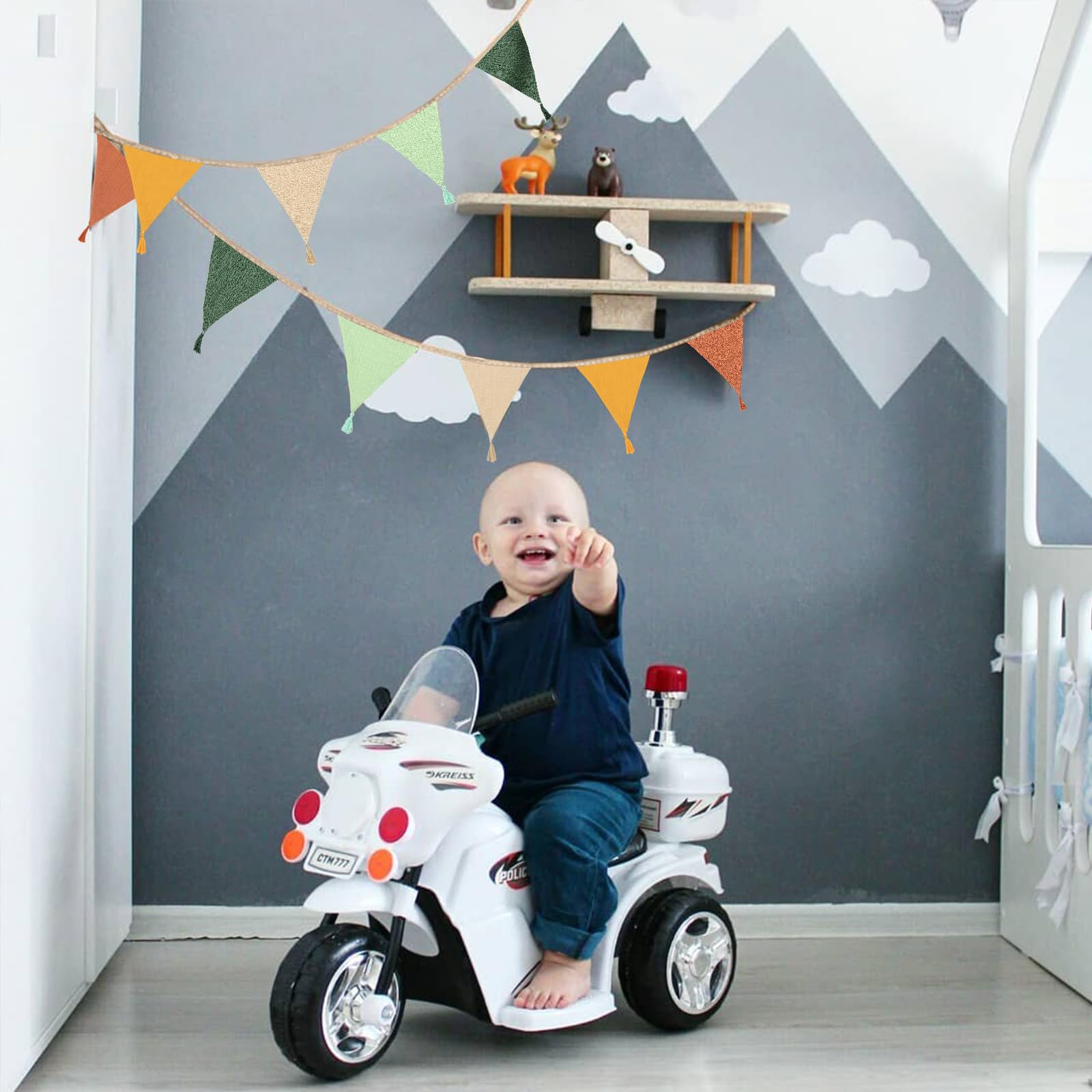 Bandierine per Cameretta dei Bambini, in tessuto di mussola di Cotone, Ghirlanda per la Cameretta dei Bambini, Decorazione da parete, Decorazione per la Cameretta dei Bambini (Tassel green