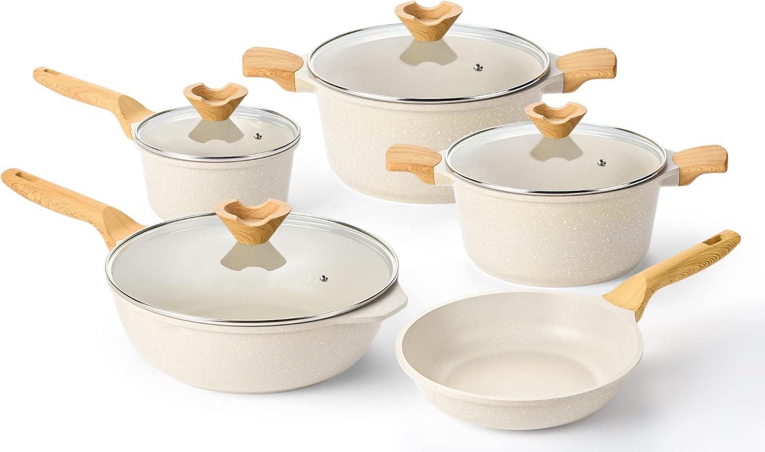 Caannasweis Nonstick Pots and Pans Set, Beige Granite