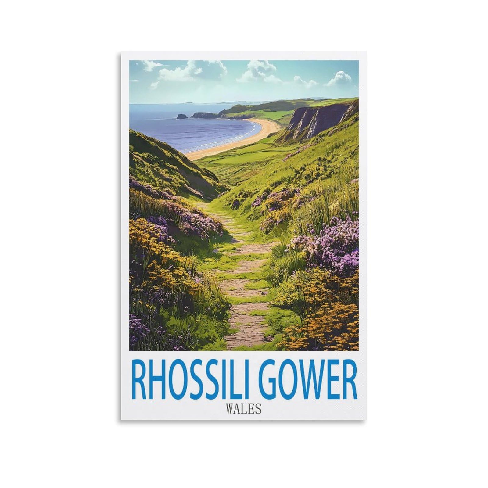 Xllyxygjq Unframe-Style Rhossili Gower Wales Vintage Travel Posters 08X12inch(20X30cm) Canvas Wall Art Poster Print Artwork Painting Picture For Home Decoration Living Room Office Bedroom