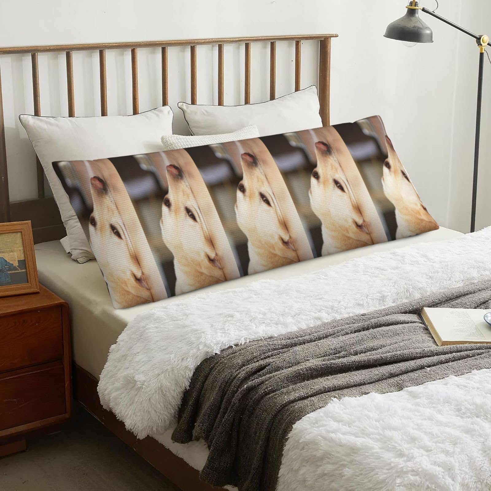 Yellow Labrador Retriever Print, Body Pillow Cover with Zipper,Long Body Pillowcase 20 x 60 in