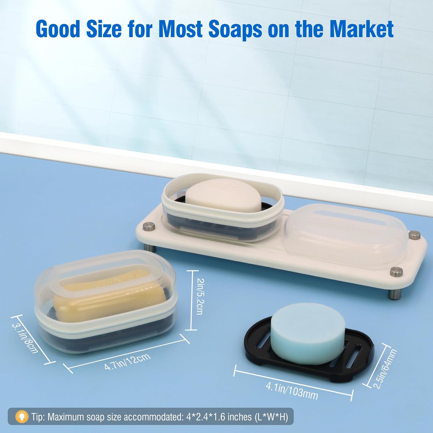 AIMAIAIMAI Soap Box, Travel Soap Container, Bar Soap Case with Removable Draining Layer - Clear Style A image 4