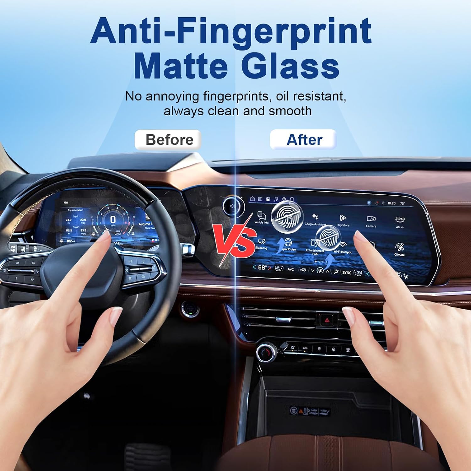 (2Pack) Coleya Anti-Glare Matte Chevy Suburban 2025-2026 Screen Protector, for (17.7In Navi+11In Dash)(LS/LT/RST/Z71/Premier/High Country), 9H Tempered Glass 2026 Suburban Accessories Anti-Fingerprint image 4