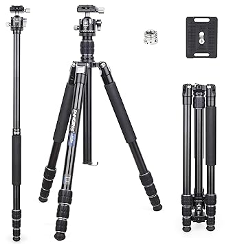INNOREL RT45A+D34 Professional Camera Tripod 6061 Aluminum Alloy Travel Portable Photographic Tripod Monopod for DSLR Camera Camcorder Camera Stand with 34mm Low Profile Ball Head, Load 33lb/15kg