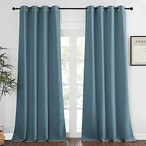 NICETOWN Blackout 108 inch Curtains for Sliding Glass Door, Grommet Thermal Insulated Room Darkening Window Treatment Sound Reducing Drapes for Room Divider, 1 Panel, W52 x L108, Smoky Blue