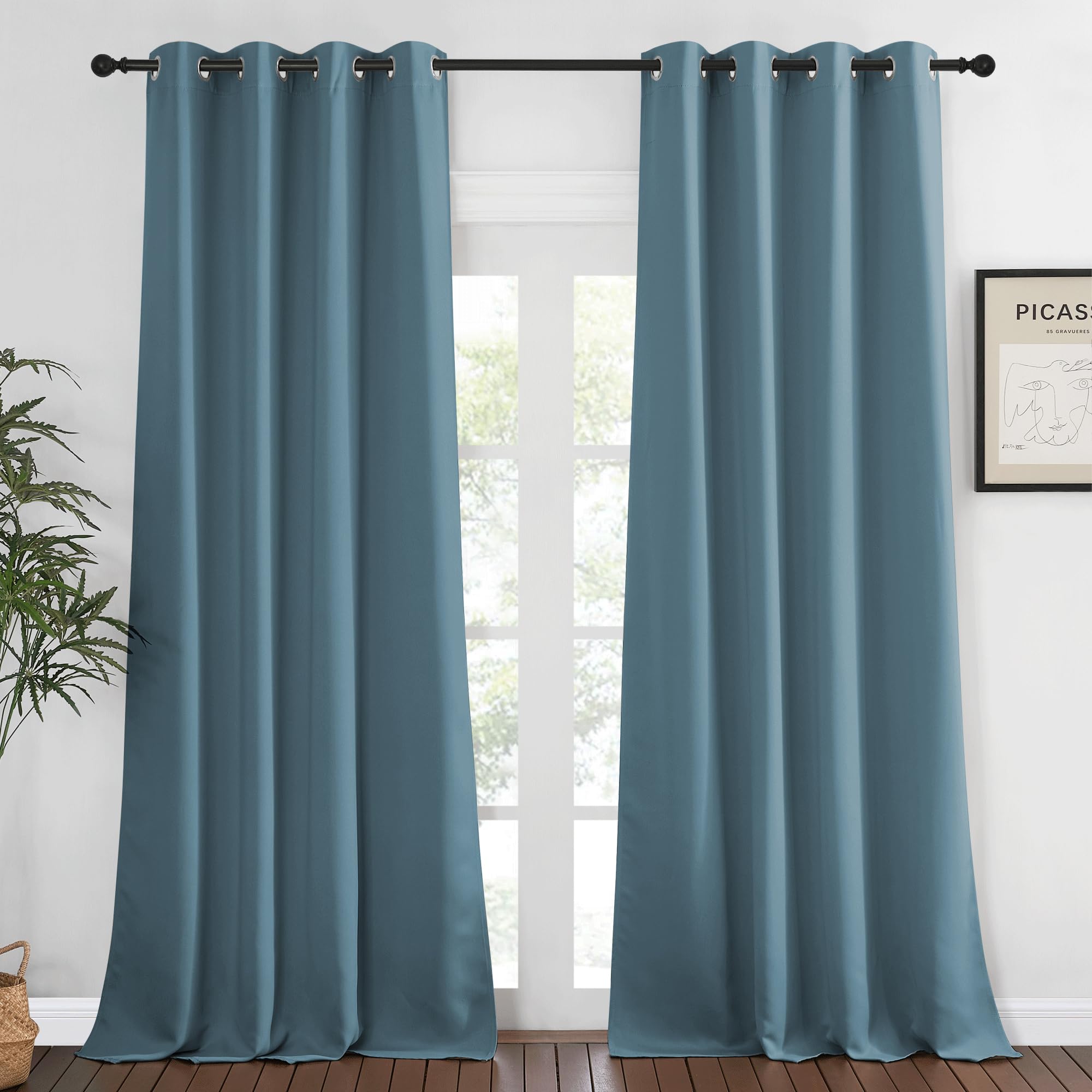 NICETOWN Blackout Curtains 120 inch Length for Sliding Glass Door, Grommet Thermal Insulated Room Darkening Sound Reducing Drapes for Room Divider, 1