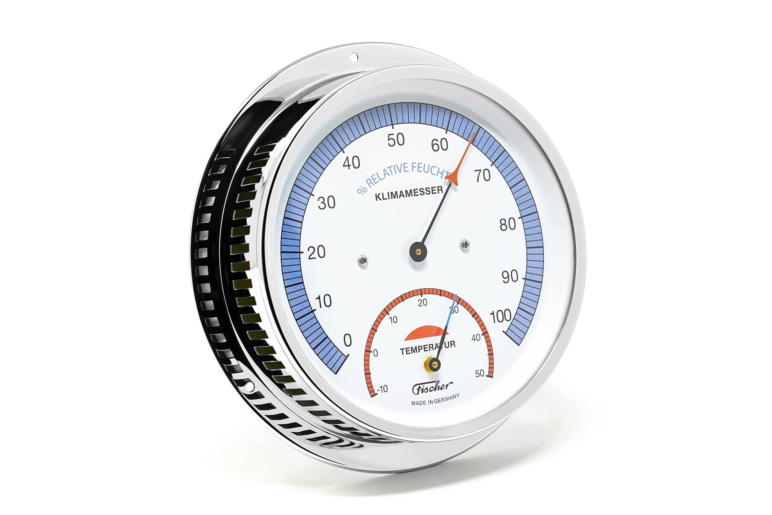 Fischer 5048-47 - Medidor climático para interiores, higrómetro de pelo de 155 mm y termómetro bimetálico de latón, fabricado en Alemania