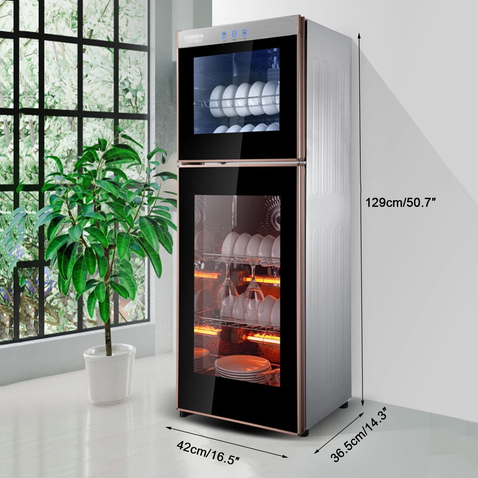 Armario de esterilización vertical, unidad de desinfección de acero inoxidable para esterilizar vajilla y platos, capacidad de 168 l/198 l, ideal para uso doméstico y comercial