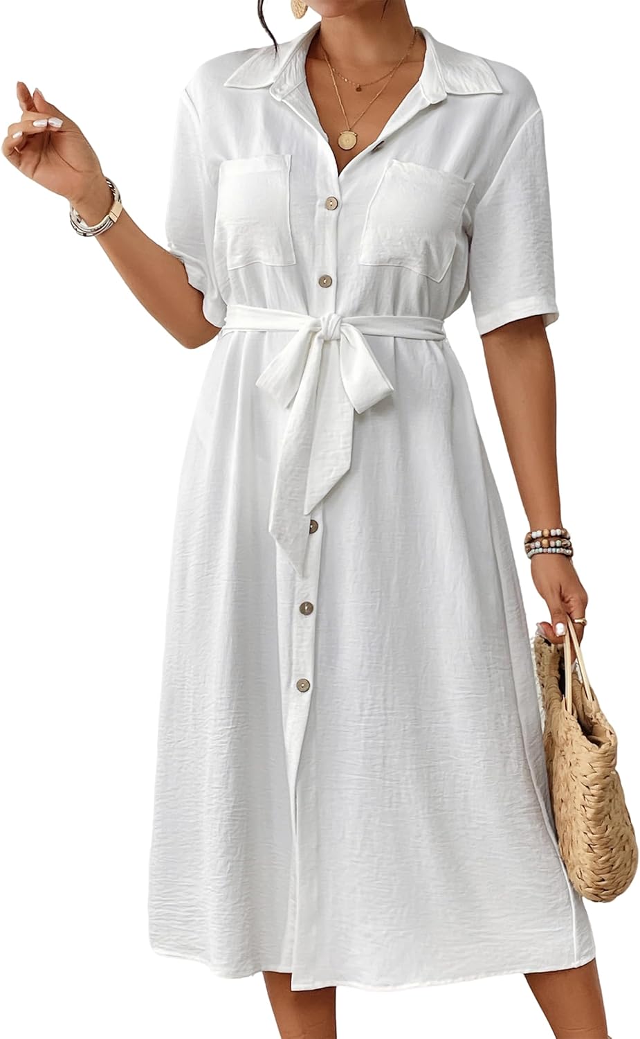 Bsubseach Swimsuit Coverup for Women Button Down Bathing Suit Cover Up with Tie Belt Long Maxi Beach Shirt Dress