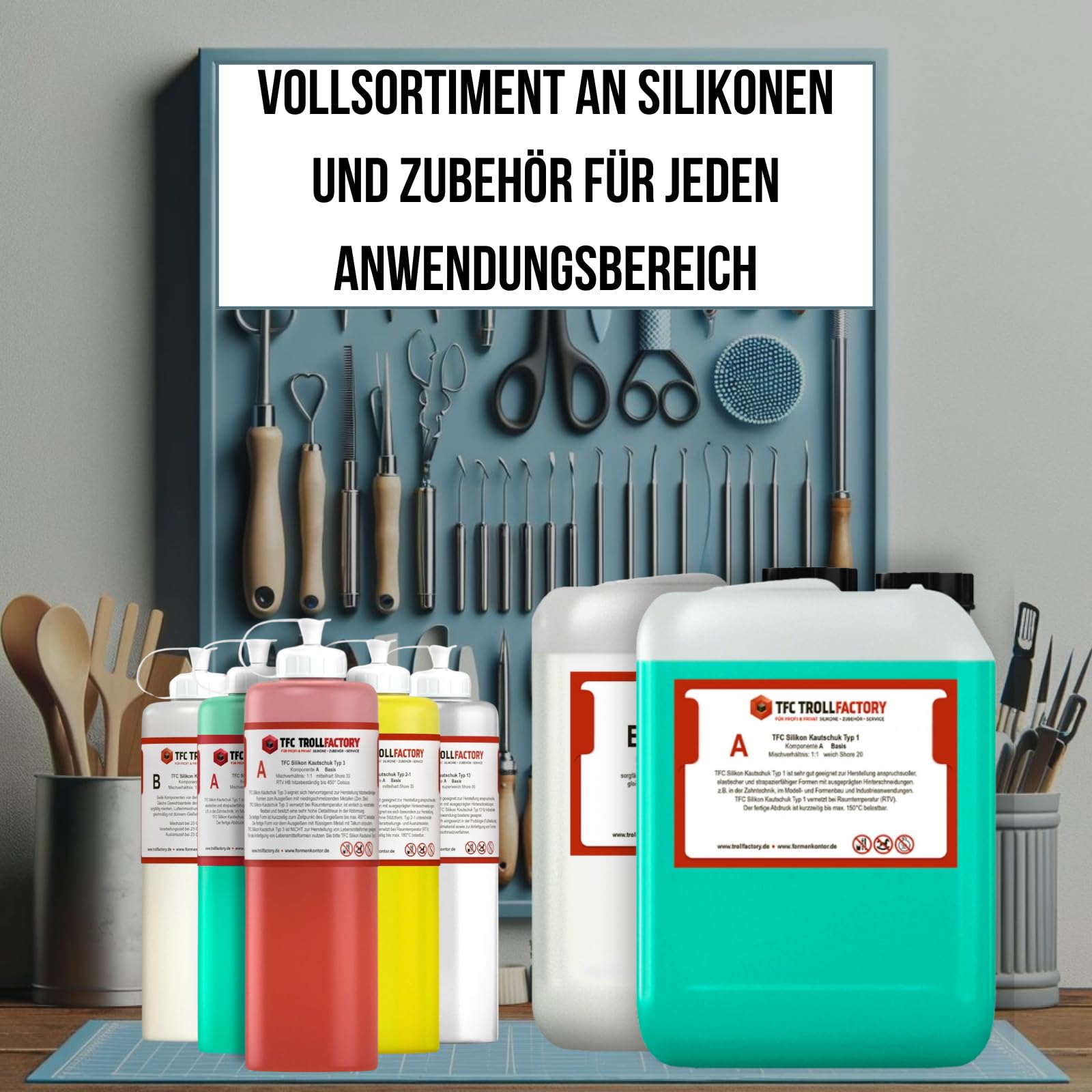TFC Silikon Kautschuk Typ 1 - Hochdetailliertes Abformsilikon 1 KG - 2 Komponenten Silikon zur Herstellung von Silikonformen oder zum Gießen - Optimal für Objekte bis zu 30 cm