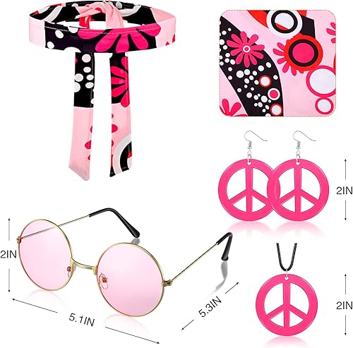 Miniatura 2 de Zhanmai Disfraz hippie de los años 70 para mujer, traje de discoteca con vestido hippie retro y accesorios para Halloween de los años 60