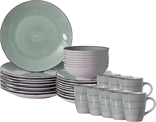 Miniatura 9 de QI004502.BL - Juego de vajilla de lavado giratorio de 16 piezas para 4 personas  Juego de tazas, platos y cuencos para ensalada y cena, platos