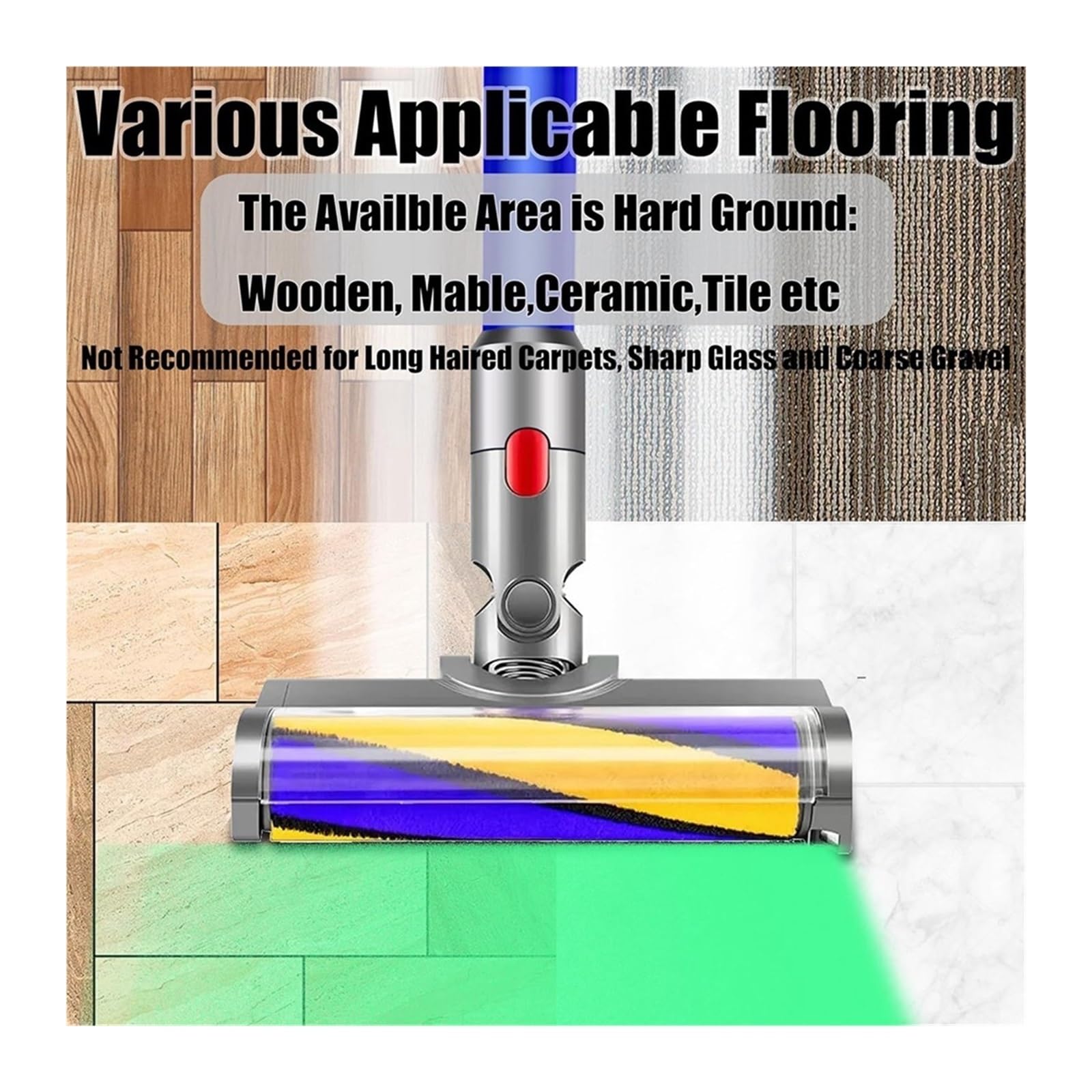 Cabezal Principal For Suelos De Madera Con Luz De Detección De Polvo, Compatible Con Dyson V7, V8, V10, V11 Y V15. Funcionamiento Silencioso.