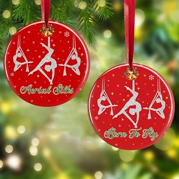 Aerial Silks Christmas Ornament 2025, Aerial Silk Ornaments Holiday Xmas Hanging Decor Gifts for Aerialists Aerialist Yoga Lovers Acrobatics Fitness Workout Gift for Women Girl Instructor, Born to Fly