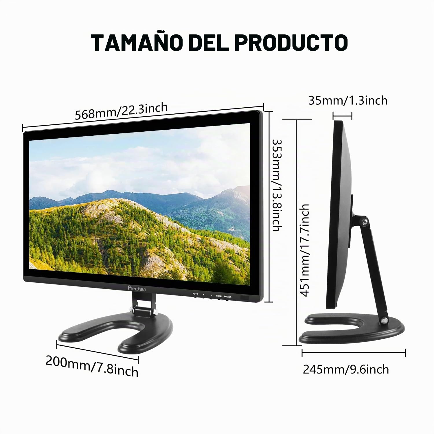 Prechen Monitor Táctil de 23,8 Pulgadas, Pantalla para PC con HDMI/VGA/USB | IPS FHD 1080P, 75 Hz, VESA, Altavoces Integrados, Monitor Portátil para Gaming y Oficina