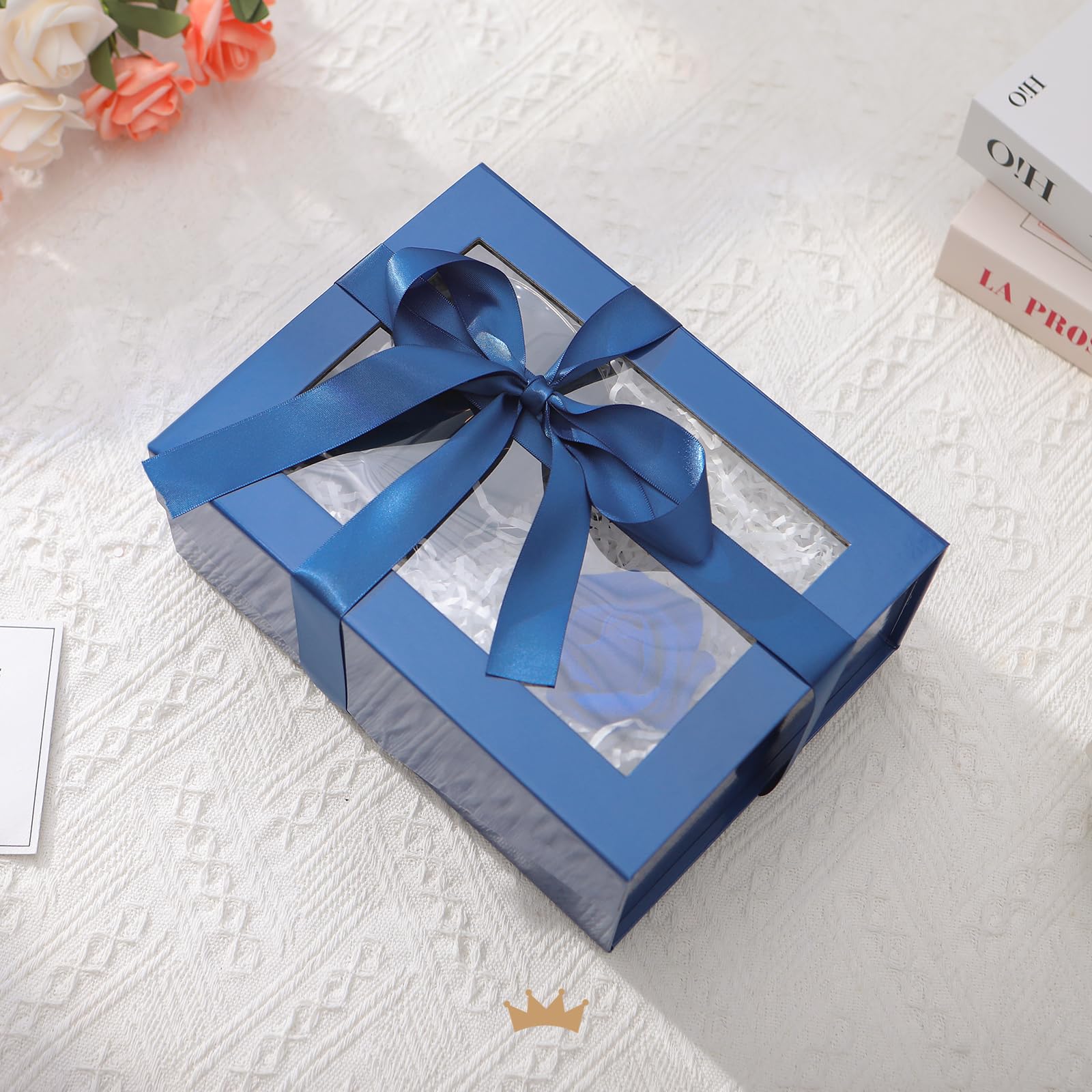 Amazon.com: PACKQUEEN 5 Blue Gift Boxes with Windows, 9x6.5x3.8