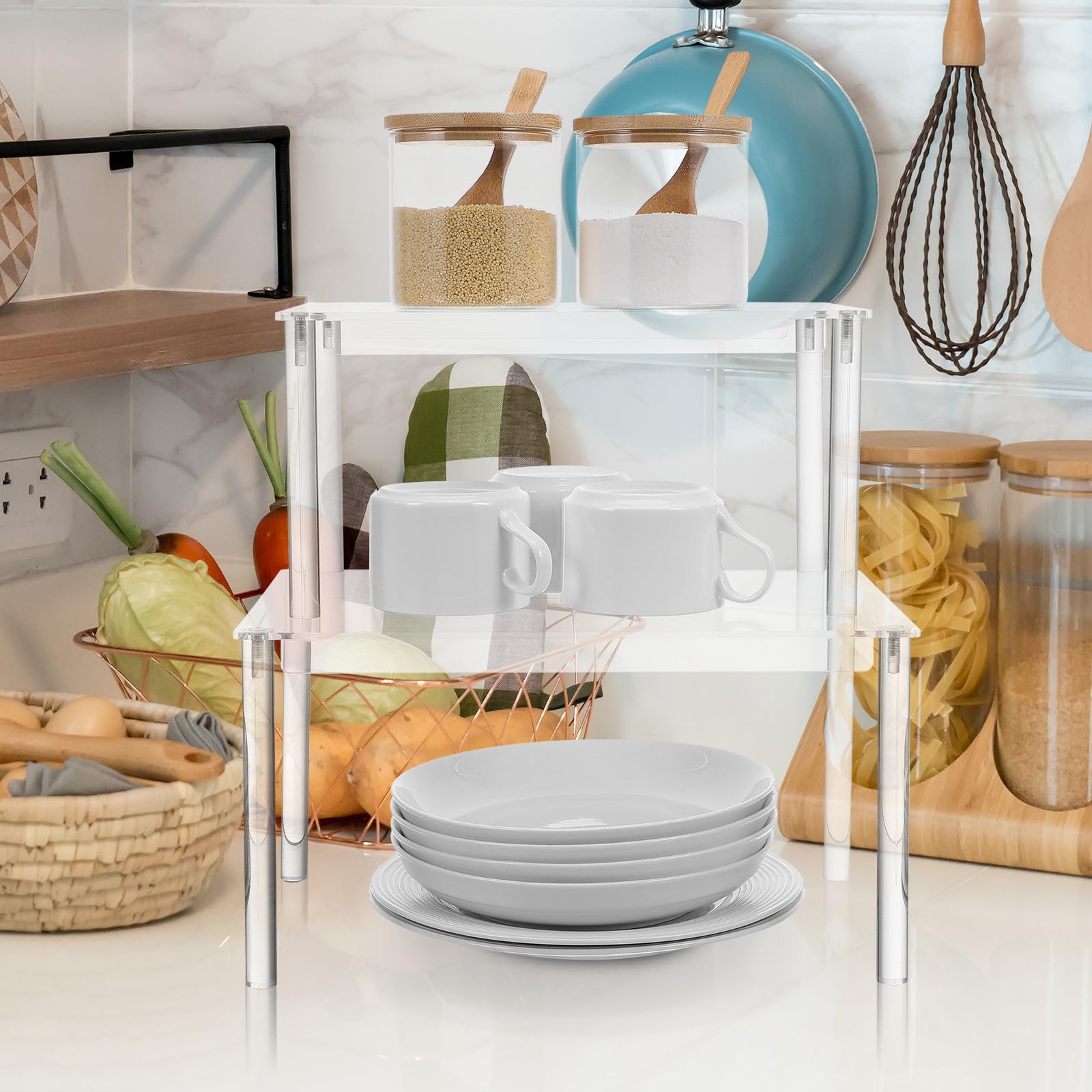 Zerodeko 4 Stück Multifunktionales Gewürzregal aus Acryl mit Verstellbaren Etagen zur Küchen und Speisekammerschrank Organisation für Einfache Gewürzidentifikation