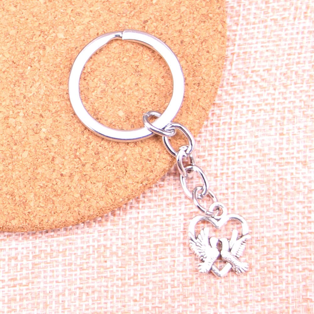 20 Stücke 18 X 15 Mm Herz Liebhaber Taube Anhänger DIY Männer Auto Schlüsselanhänger Ring Halter Schlüsselanhänger Souvenir Schmuck Geschenk