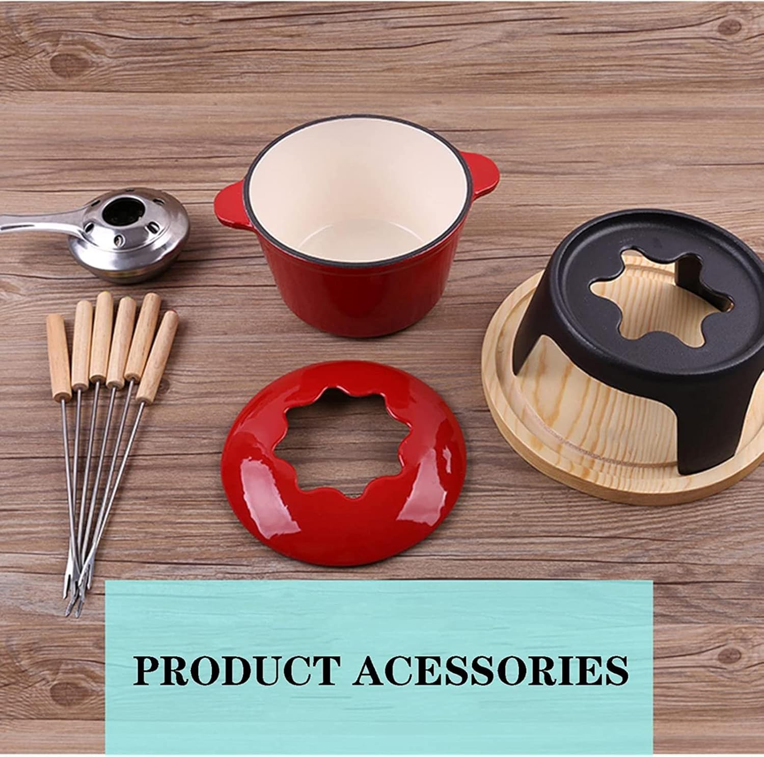 Cheese Fondue Set, Cast Iron Fondue Pot and 6 Fondue Forks Included, Fondue Pot Set for Cheese Fondue or Chocolate Fondue, for Buffet and Party Tables