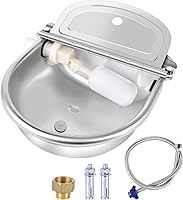 MYFAMIREA Stainless Steel Automatic Water Bowl for Dogs Horses Livestock - Self-Filling Dispenser with Float Valve Drain & Hose Kit