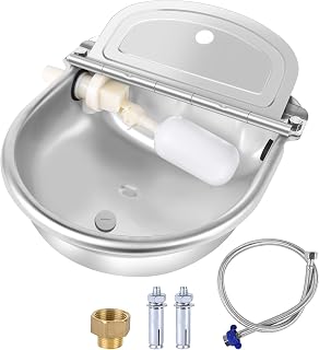 MYFAMIREA Stainless Steel Automatic Water Bowl for Dogs Horses Livestock - Self-Filling Dispenser with Float Valve Drain & Hose Kit