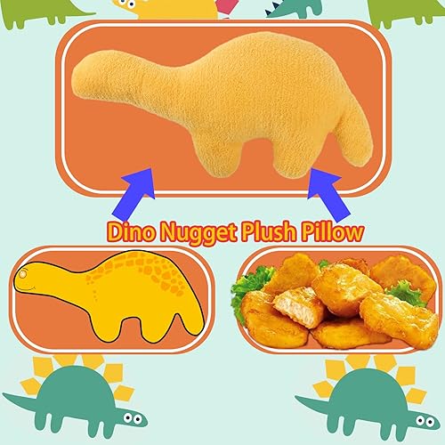 Miniatura 2 de AOLIGE Dino Nugget Pillow Almohada de pepita de pollo para niños, suave peluche de pepitas de dinosaurio (15.7 pulgadas Tanystropheus)