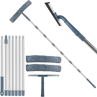 Fensterreinigungswerkzeuge mit 297,2 cm Teleskop-Verlängerungsstange, 2-in-1 austauschbare Köpfe mit Rakel und Mikrofaser-Schrubber, ausziehbarer Fensterreiniger für drinnen und draußen, hohes Glas