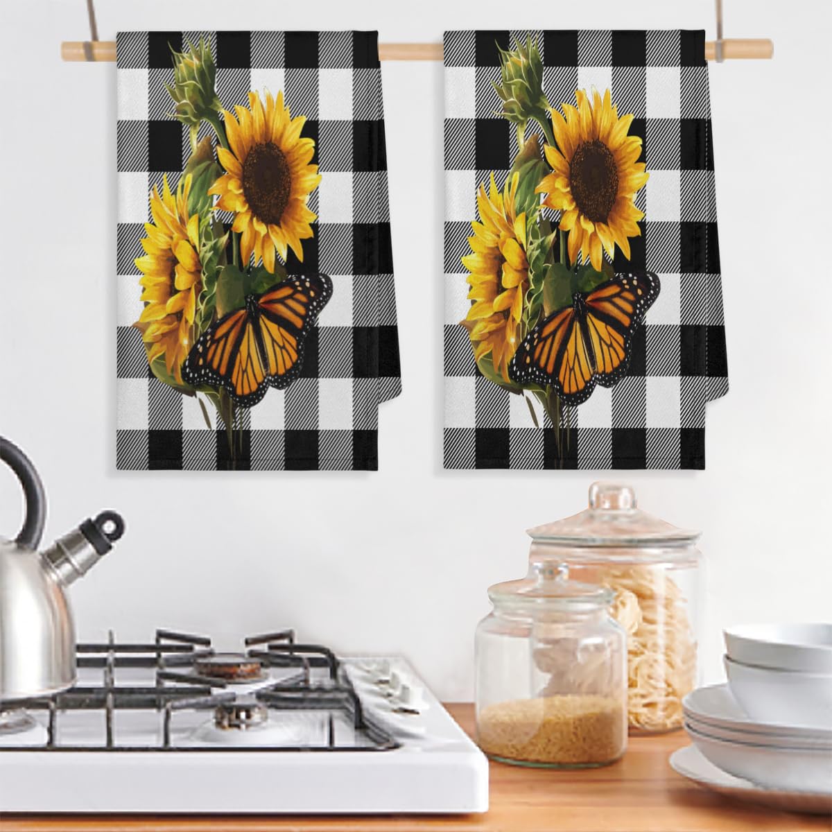 Set Di 4 Strofinacci Da Cucina Con Stampa Girasole - Asciugatura Rapida, 40x60 Cm - Foto 5