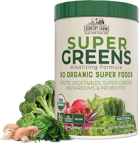 Country Farms Organic Super Greens Natural Flavor, 50 Organic Super