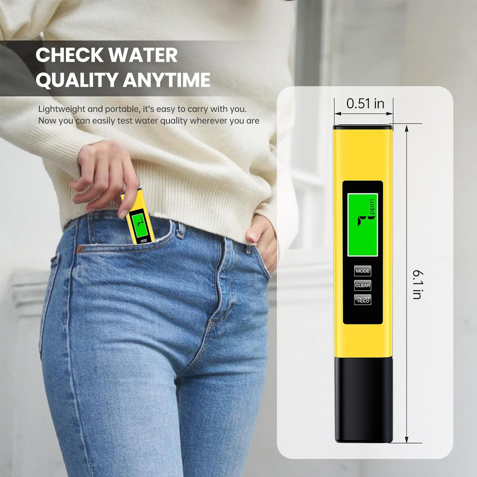 Tester Acqua 4-in-1 Misuratore TDS EC Temperatura con Display LCD & Sonda Titanio Per Acqua Potabile, Acquario, Piscina