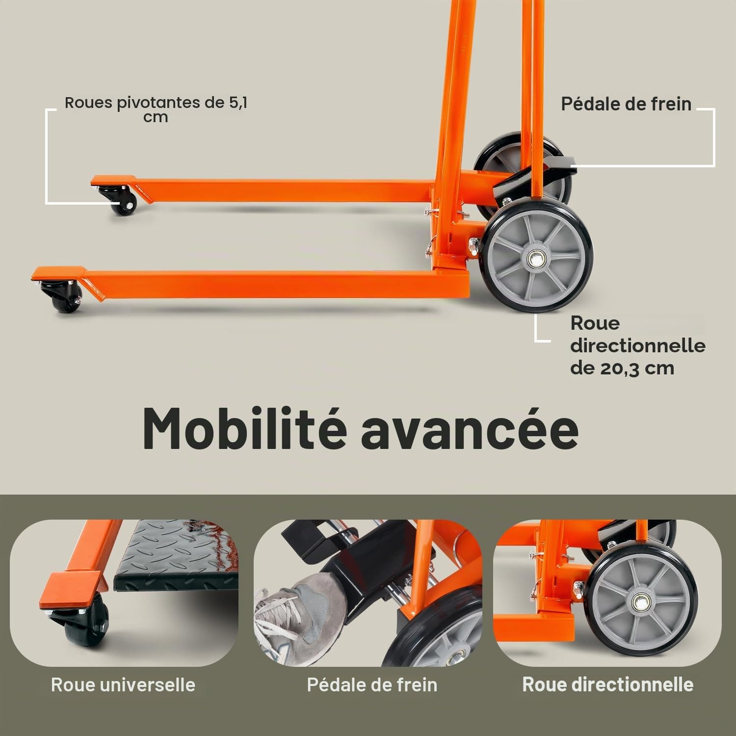 SuperHandy Treuil élévateur de matériel, gerbeur, Chariot à palettes, Table élévatrice, Chariot élévateur, capacité de Levage maximale de 150 kg et 100 cm, avec Roues de 20 cm et roulettes pivotantes
