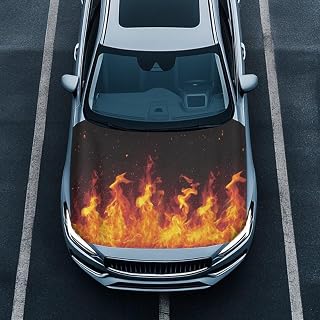 Binienty Fire Flame Car Cover Auto Accessory, Stylish Car Hood Covers with Elastic Strap Easy to Install Engine Flag Sedan Bonnet Banner, Resuable Washable
