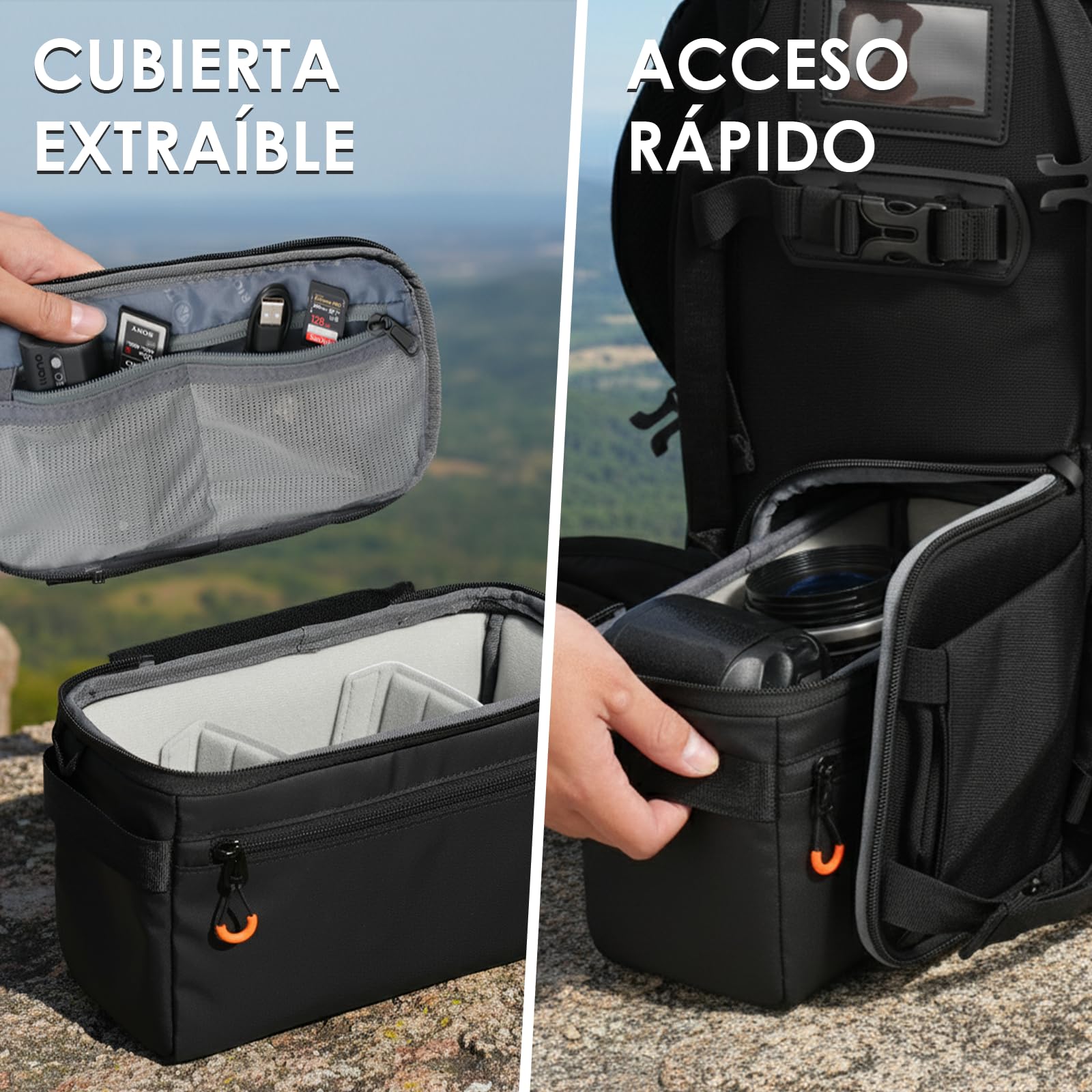 TARION Bolsillo interior para cámara de fotografía: funda interior para mochila, compartimento interior acolchado SLR con manta extraíble para objetivos DSLR Reflex ShellCore (XS)