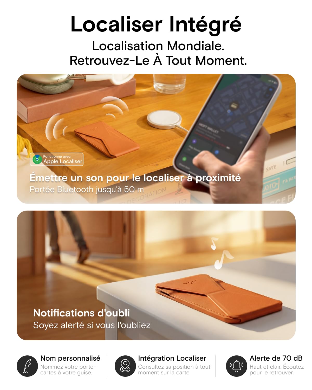 MOFT Porte Cartes et Support Magnétique avec Apple Localiser, Support Téléphone Magnétique en Cuir MOVAS™ Réglable, Compatible avec iPhone 17/16/15/14/13/12, Sunrise