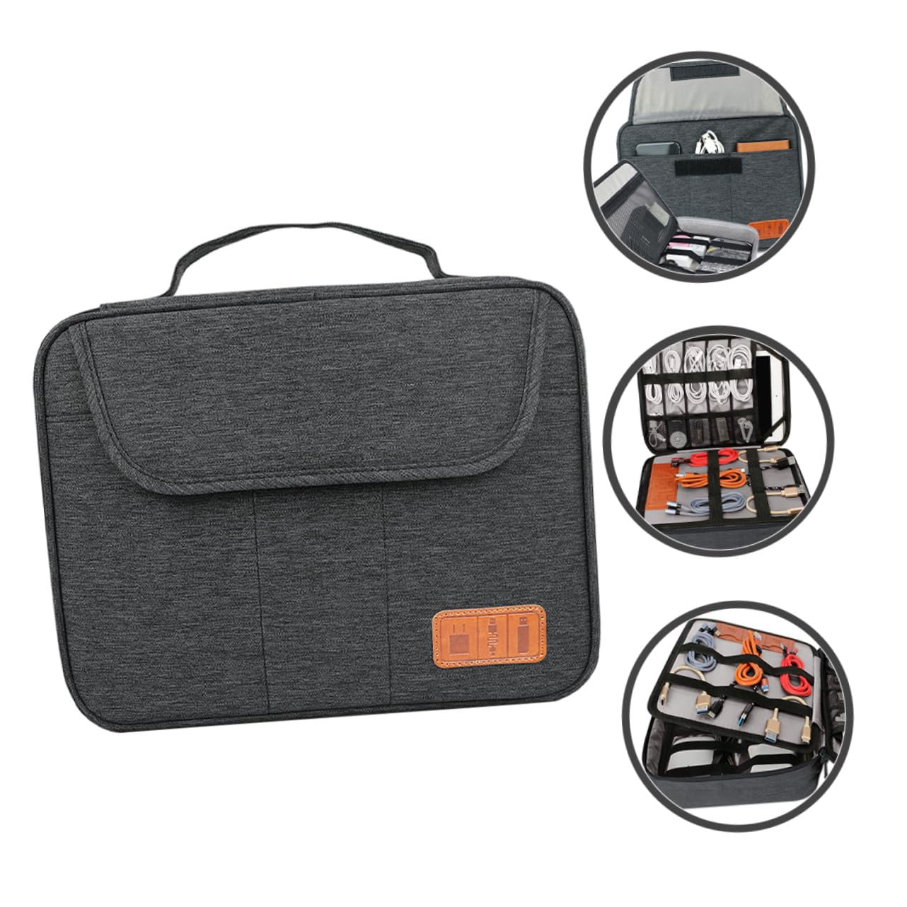 POPETPOP Borsa Organizer Cavi Elettronici Doppio Grande Capacità con Tasche per Telefoni e Tablet Fino Custodia Leggera da Viaggio con Manico Adatta per Accessori Digitali e Caricatori