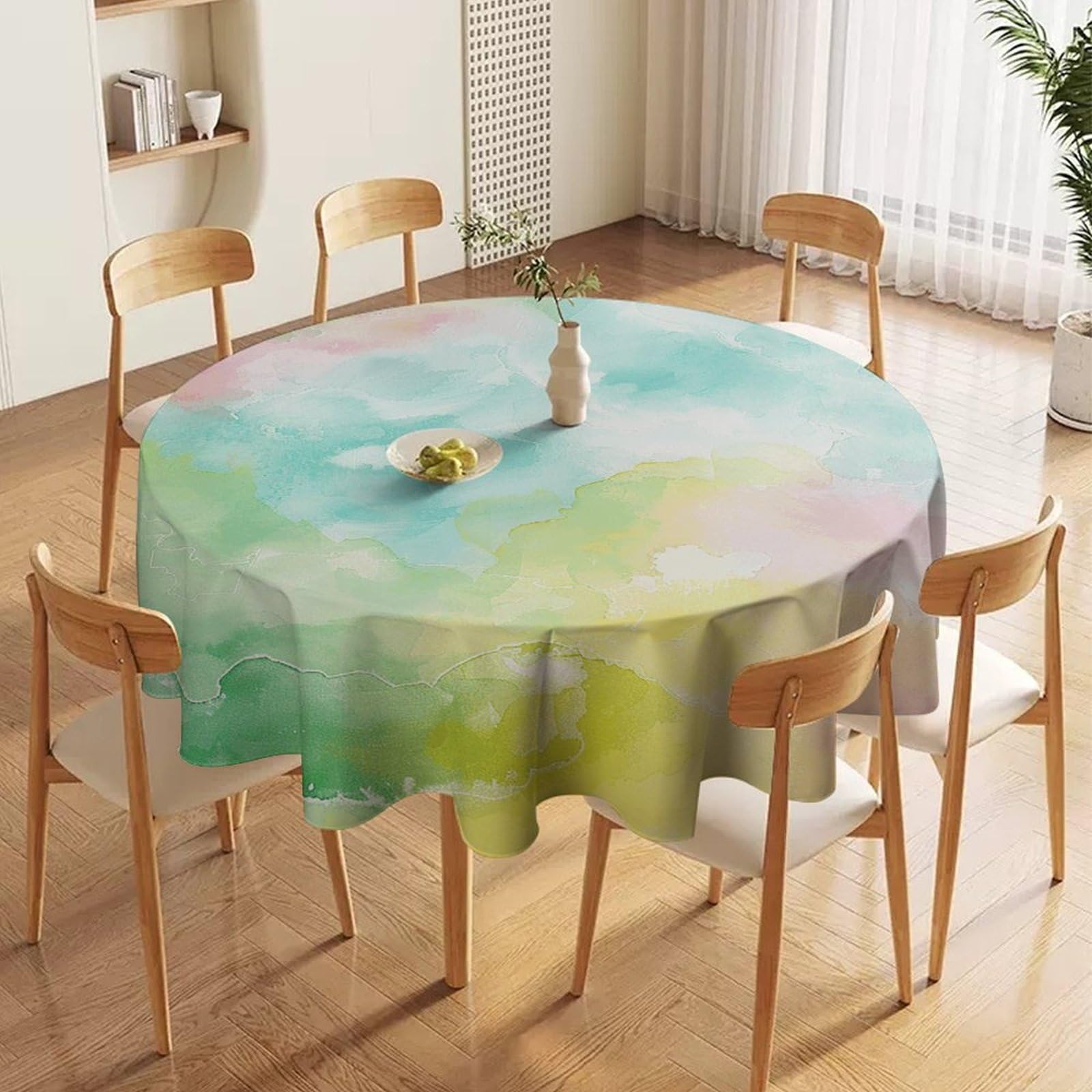 Nappe ronde lavable anti-tache en tissu bleu abstrait 178 cm