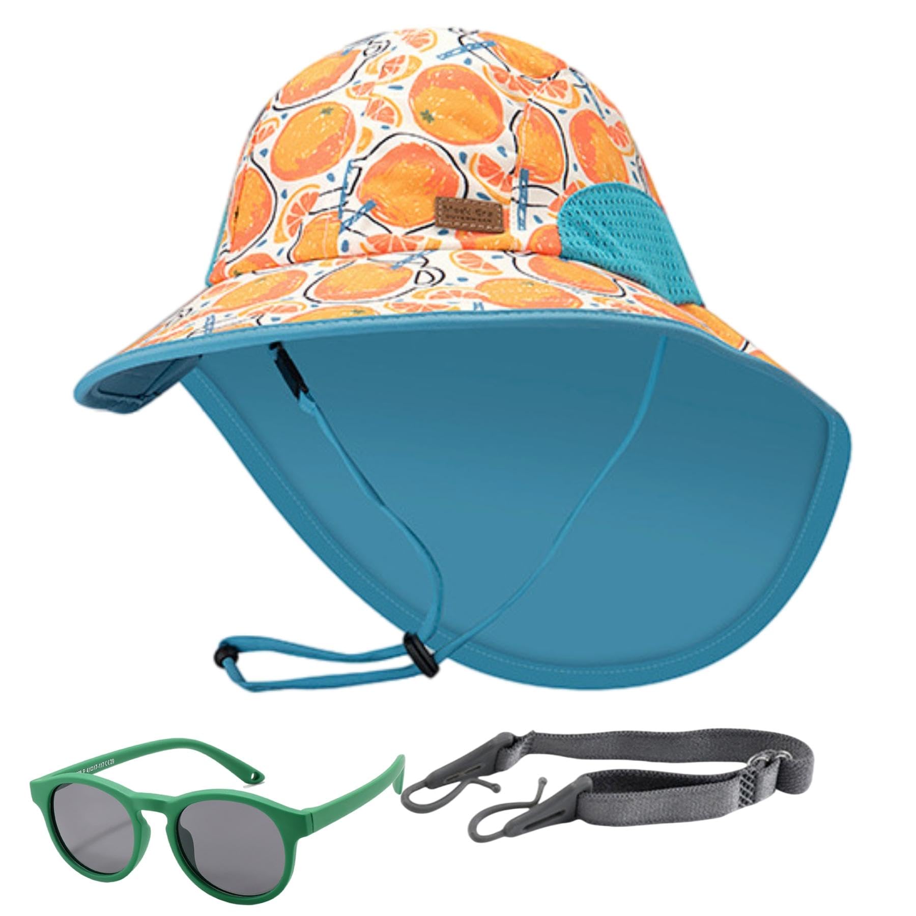 WINZIKToddler Sun Hats with Neck Flap Infant Baby Boys Girls Swim Hat with Sunglasses Kids UPF 50+ Beach Caps