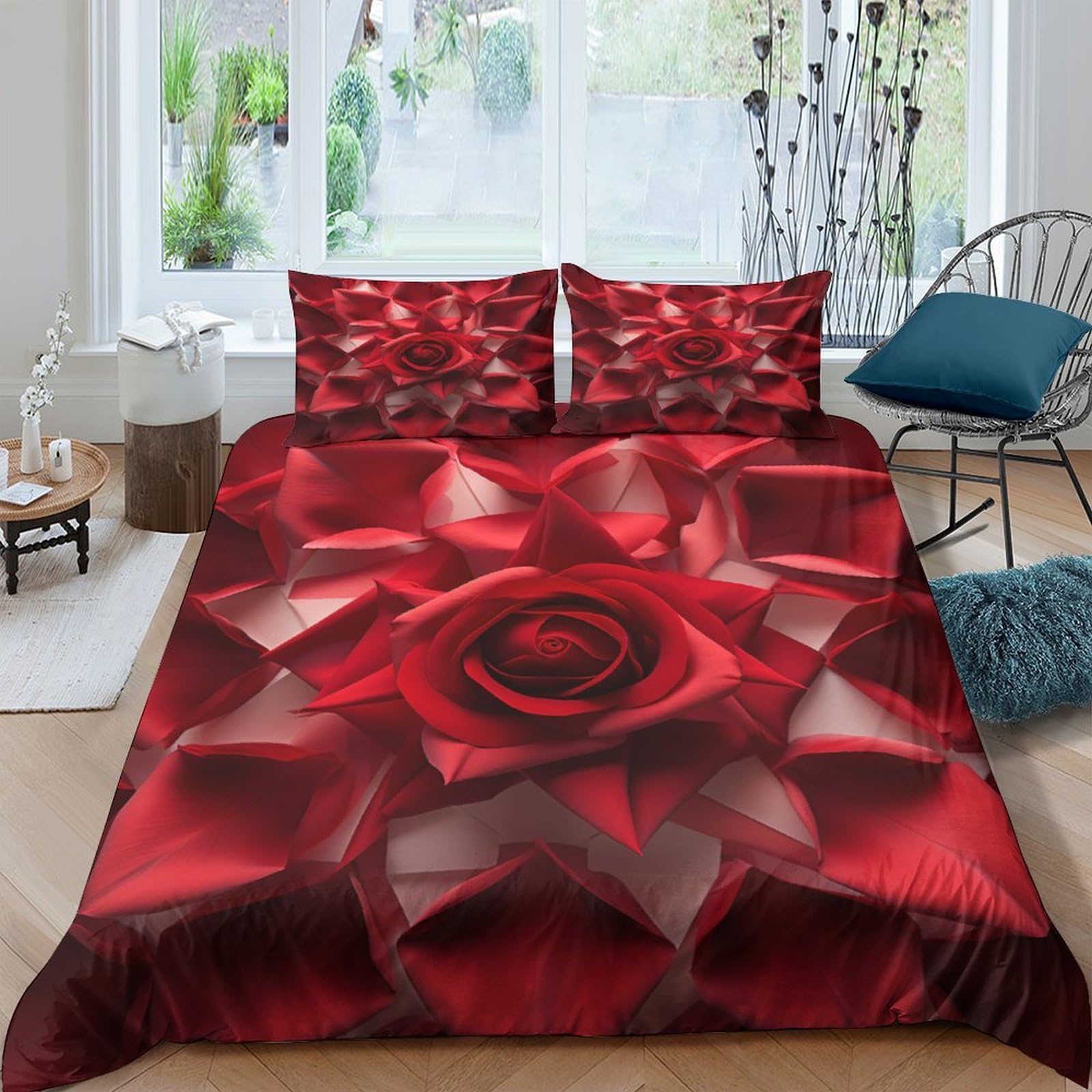 Housse de couette floral 200x200 cm avec 2 taies d'oreiller pour lit double