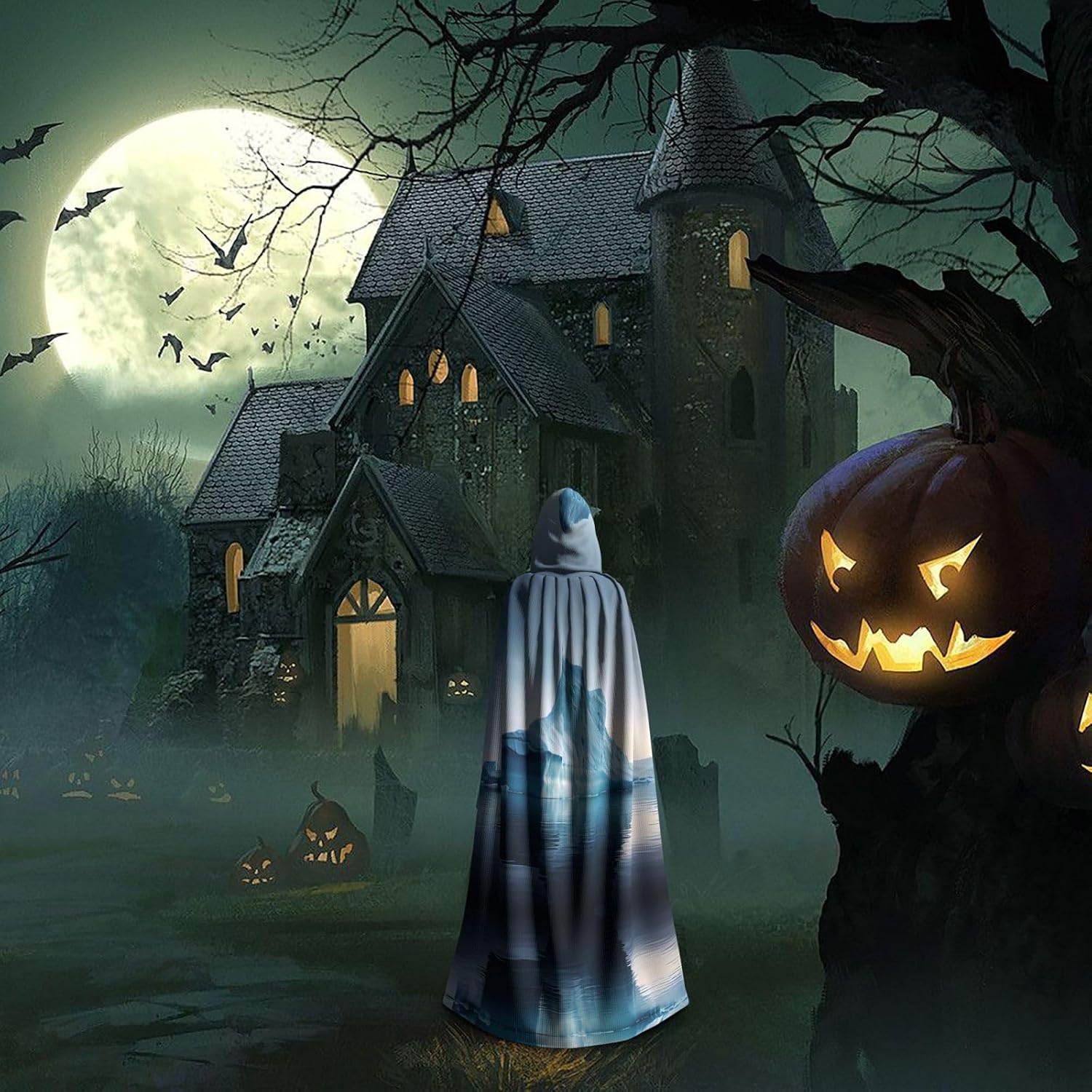 icebergs Patterned hooded cape, robe Cosplay costume for men and women, Halloween adult role play costume