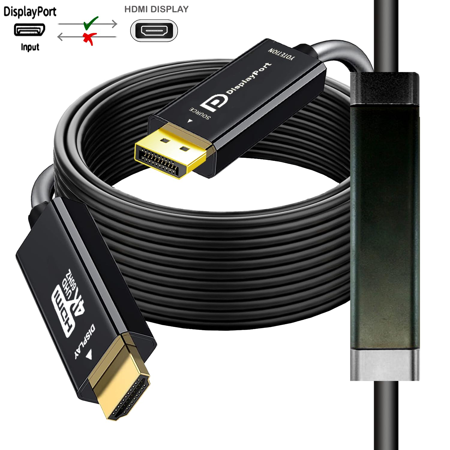 Câble vidéo DisplayPort vers HDMI de 24,2 m, 4K DP vers HDMI mâle vers mâle, unidirectionnel 4K @ 60 Hz, [nylon tressé, coque en aluminium], compatible avec HDTV, moniteur, AMD, NVIDIA