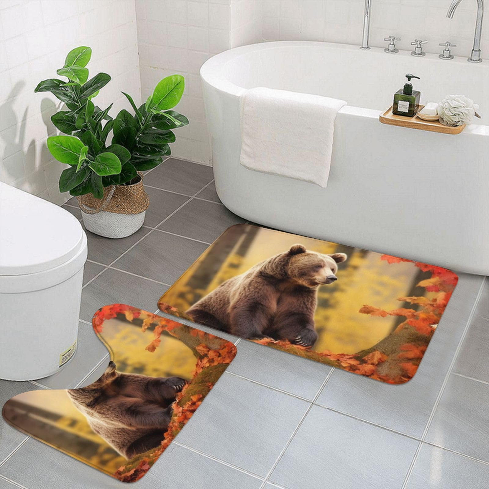 Tapis de bain ours marron lot de 2 pour une ambiance automnale cosy